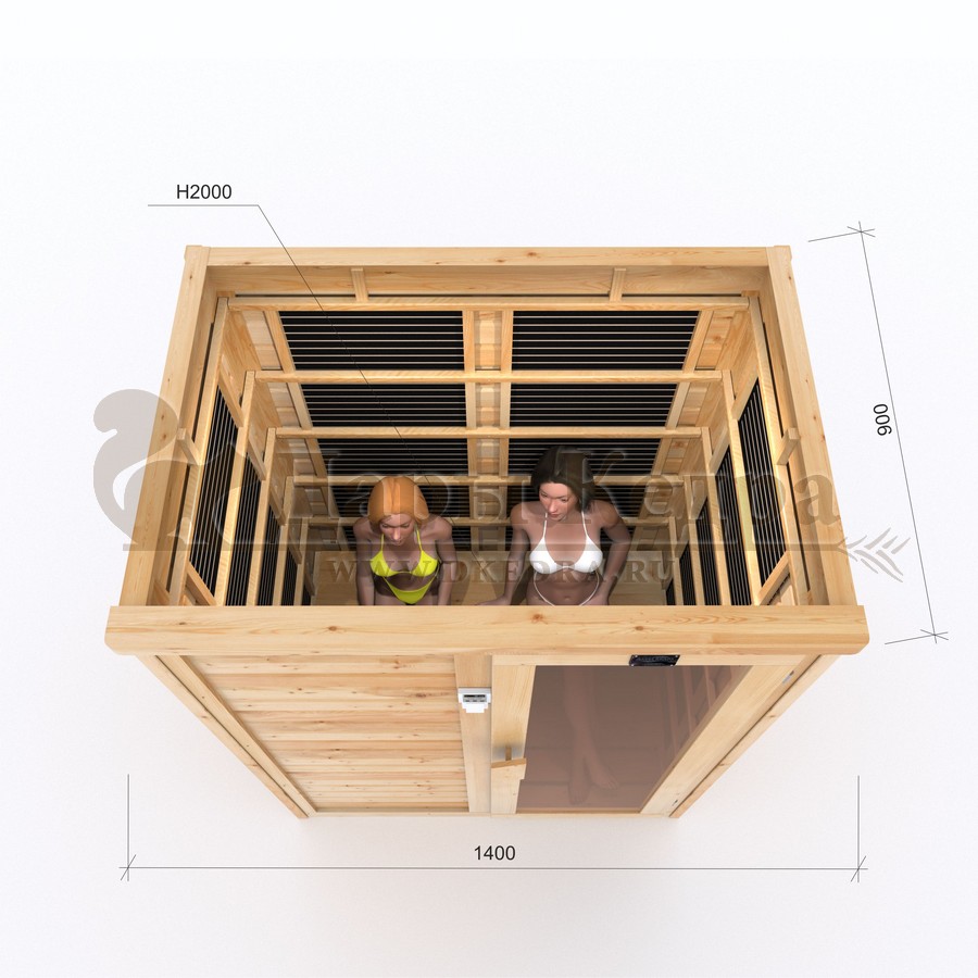 Двухместная инфракрасная сауна кабина из кедра с карбоновыми излучателями
