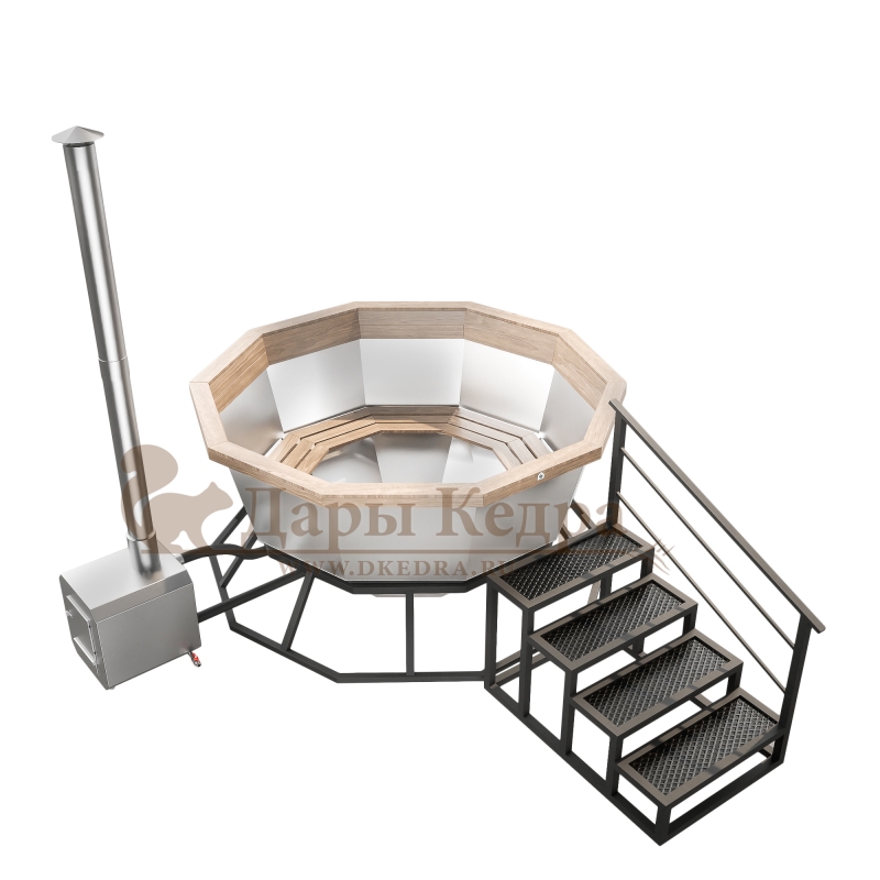 Банный чан из нержавеющей стали Ø-2350 на опоре с приставной печью
