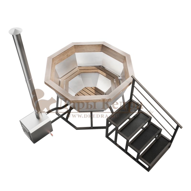 Банный чан из нержавеющей стали Ø-2000 на подставке с приставной печью